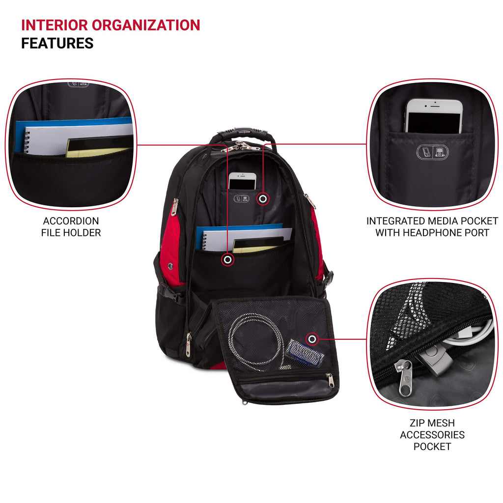 1900 rolling laptop backpack SwissGear 1900 Scansmart TSA Friendly Laptop Backpack- Red/Black
