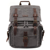 Kattee Men's Leather Canvas Backpack Large School Bag Travel Rucksack Gray - backpacks4less.com
