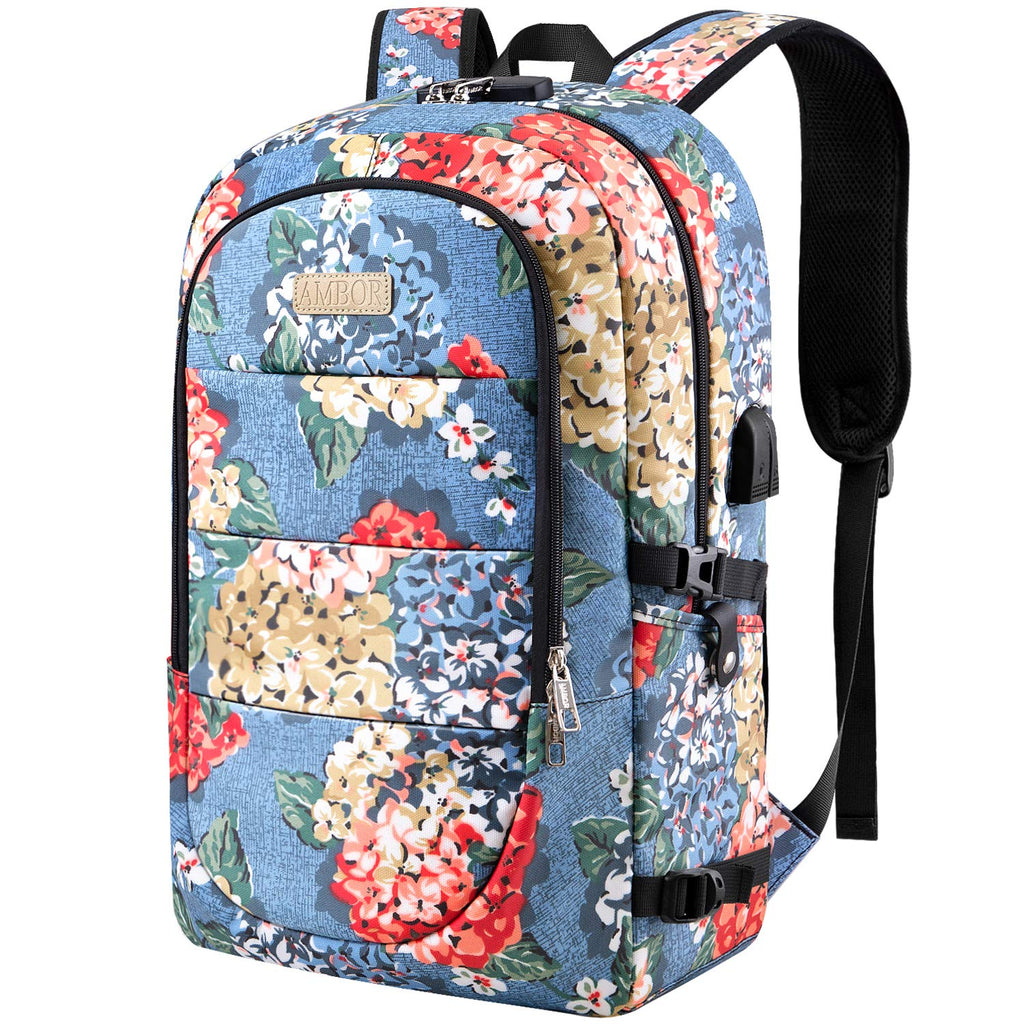 Business Laptop Backpack, 17.3 Inch Stylish Computer Backpack for Women Girls with USB Port and Lock, Water Resistant College School Backpack Student Daypack Backpack for Hiking/Travel/Work-Flower1 - backpacks4less.com