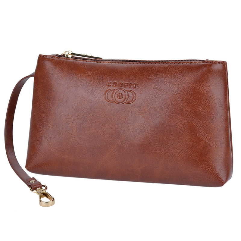 COOFIT PU Leather Backpack School Backpack Casual Daypack with Pouch for Women Brown - backpacks4less.com