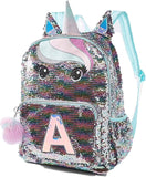 Pastel Unicorn Flip Sequin Initial Backpack (Letter V) - backpacks4less.com
