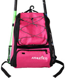 Athletico Baseball Bat Bag - Backpack for Baseball, T-Ball & Softball Equipment & Gear for Youth and Adults | Holds Bat, Helmet, Glove, Shoes | Shoe Compartment & Fence Hook (Magenta) - backpacks4less.com