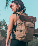 Leather Backpack for Men TOPWOLFS Canvas Backpack Vintage Rucksack fit 15.6" Laptop School Travel Bag - backpacks4less.com