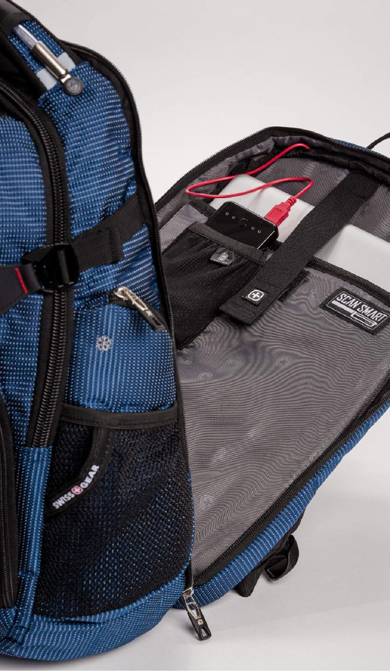 SWISSGEAR 5358 Ultimate Protection USB TSA Friendly Scansmart Laptop Backpack and Cable Lock Bundle-Blue - backpacks4less.com