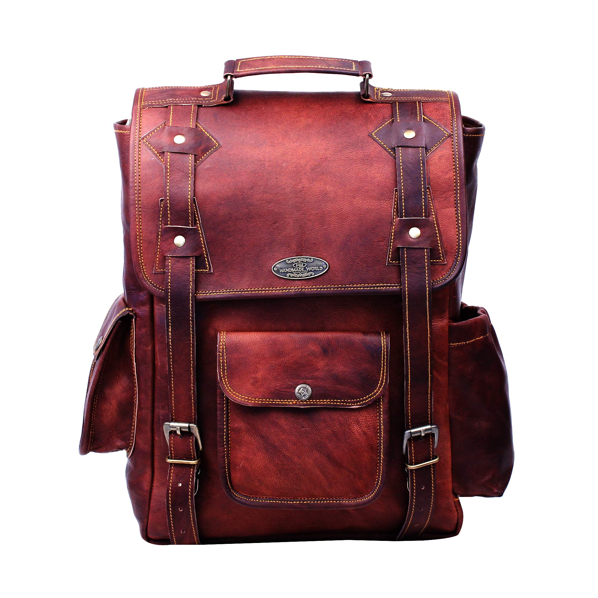 Handmade 16 Inch Brown Leather Backpack For Men Vintage Easy Open