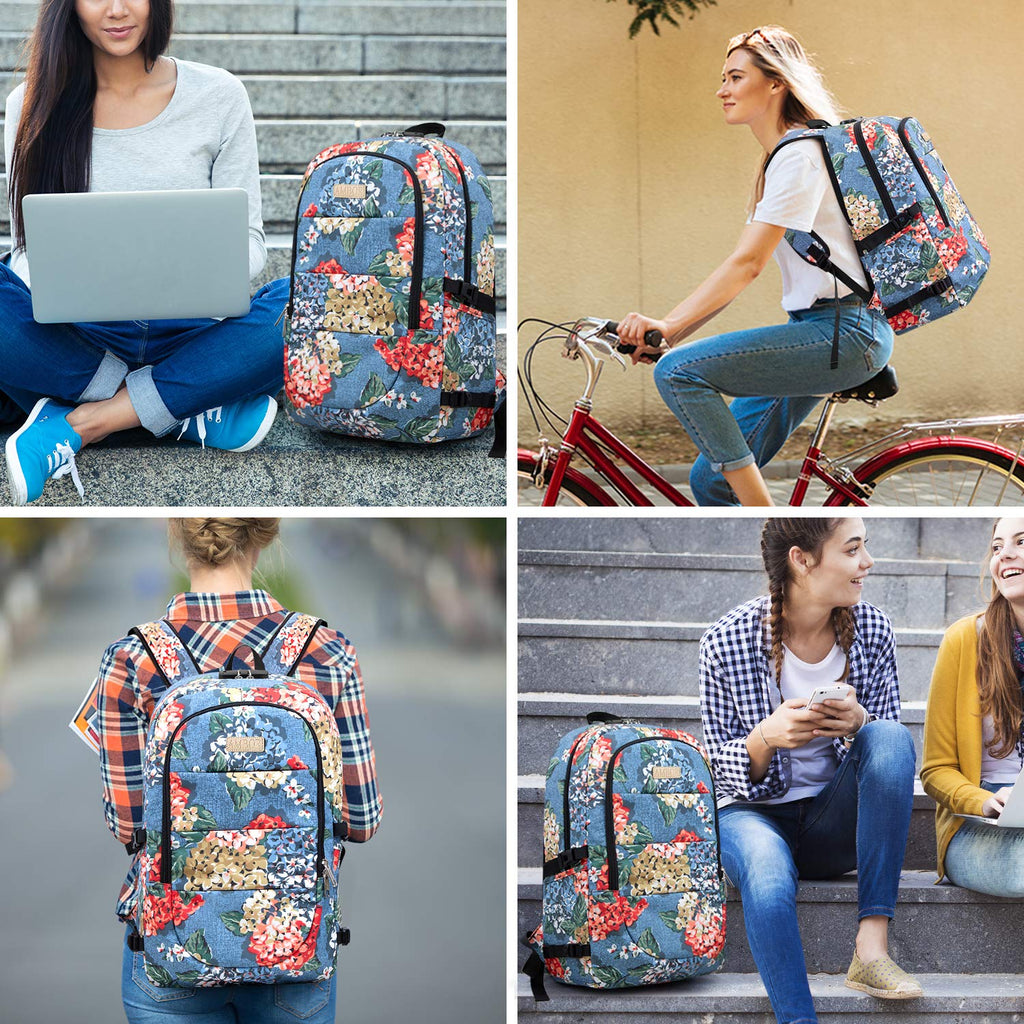 Business Laptop Backpack, 17.3 Inch Stylish Computer Backpack for Women Girls with USB Port and Lock, Water Resistant College School Backpack Student Daypack Backpack for Hiking/Travel/Work-Flower1 - backpacks4less.com