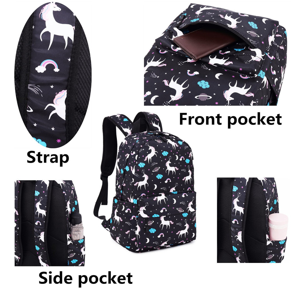 School Backpack for Girls Kids Boys Laptop School Bags Bookbags Set (Black-T02) - backpacks4less.com