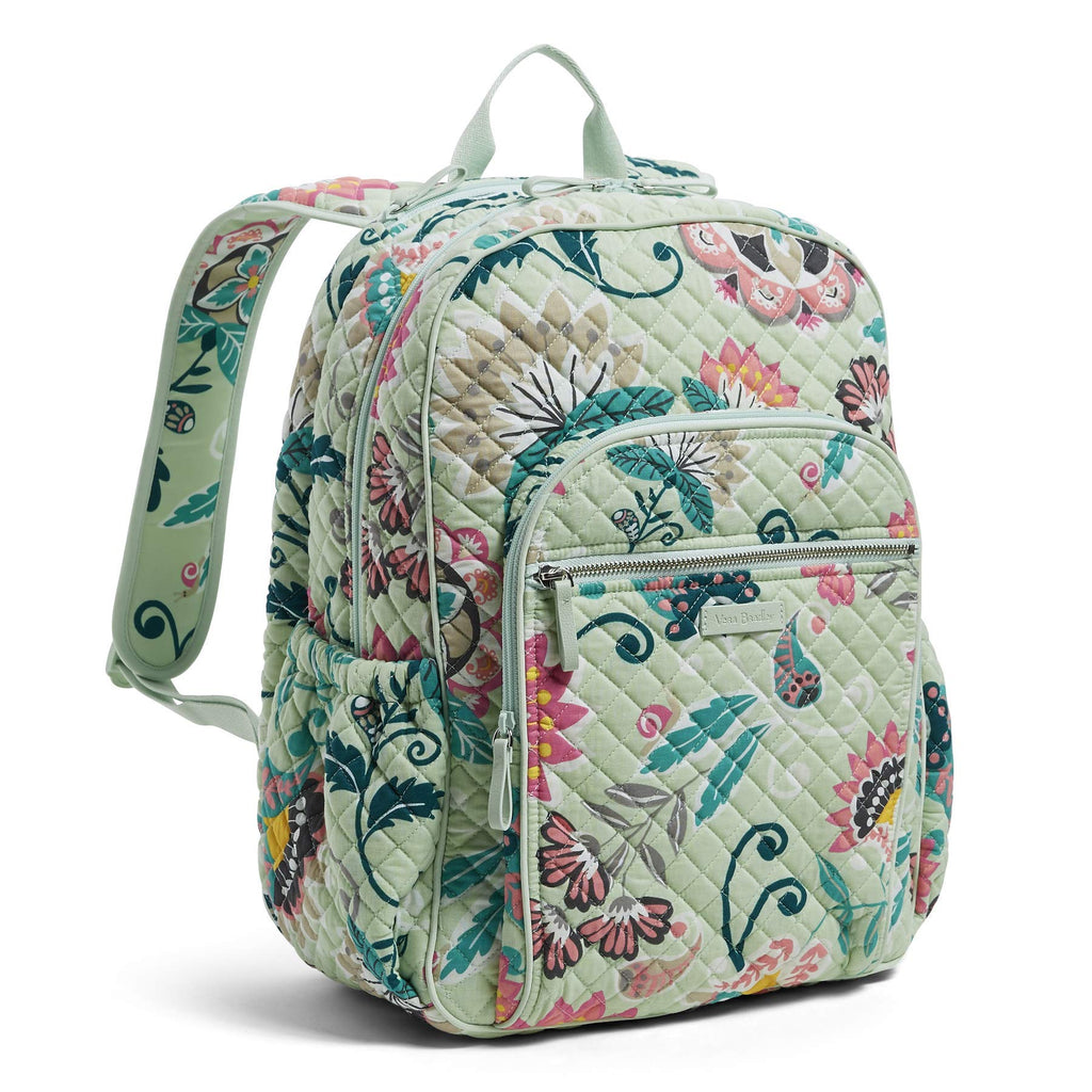 Vera Bradley Signature Cotton Campus Backpack, Mint Flowers