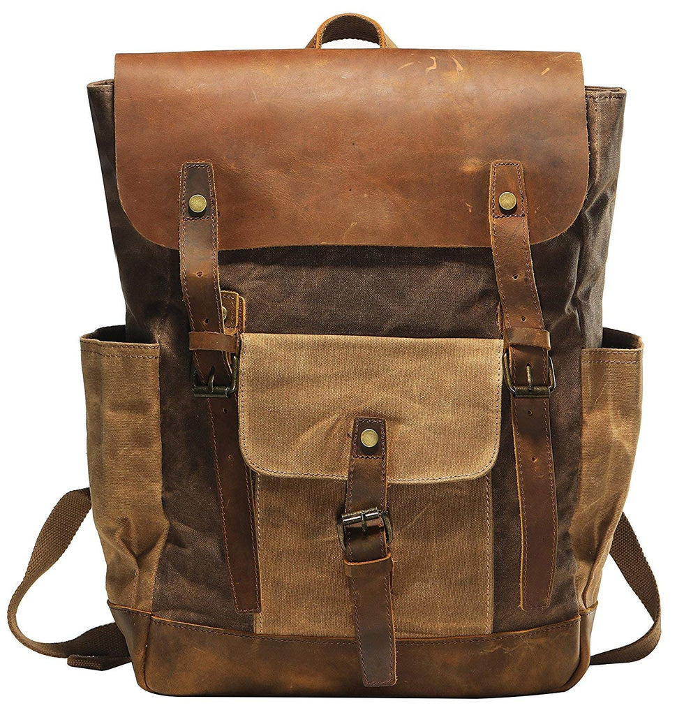 Vintage Waxed Canvas and Leather Backpack Rucksack Travel