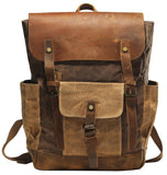 Vintage Canvas waxed Leather Backpack w/Laptop Storage (Large) High School, College, Travel Bag | Canvas and Cotton Craftsmanship | All-Purpose Rucksack for Men, Women, Kids - backpacks4less.com