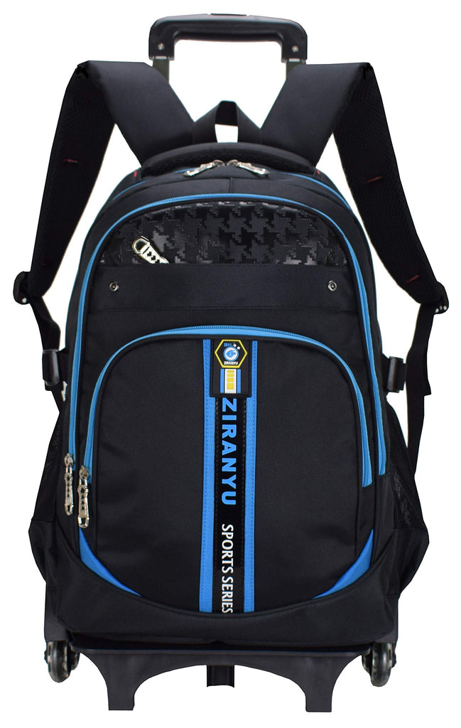  Solid-Color Rolling Backpack for Girls, Trolley Wheel School  Bag, Black Wheeled Bookbag on 6 Wheels