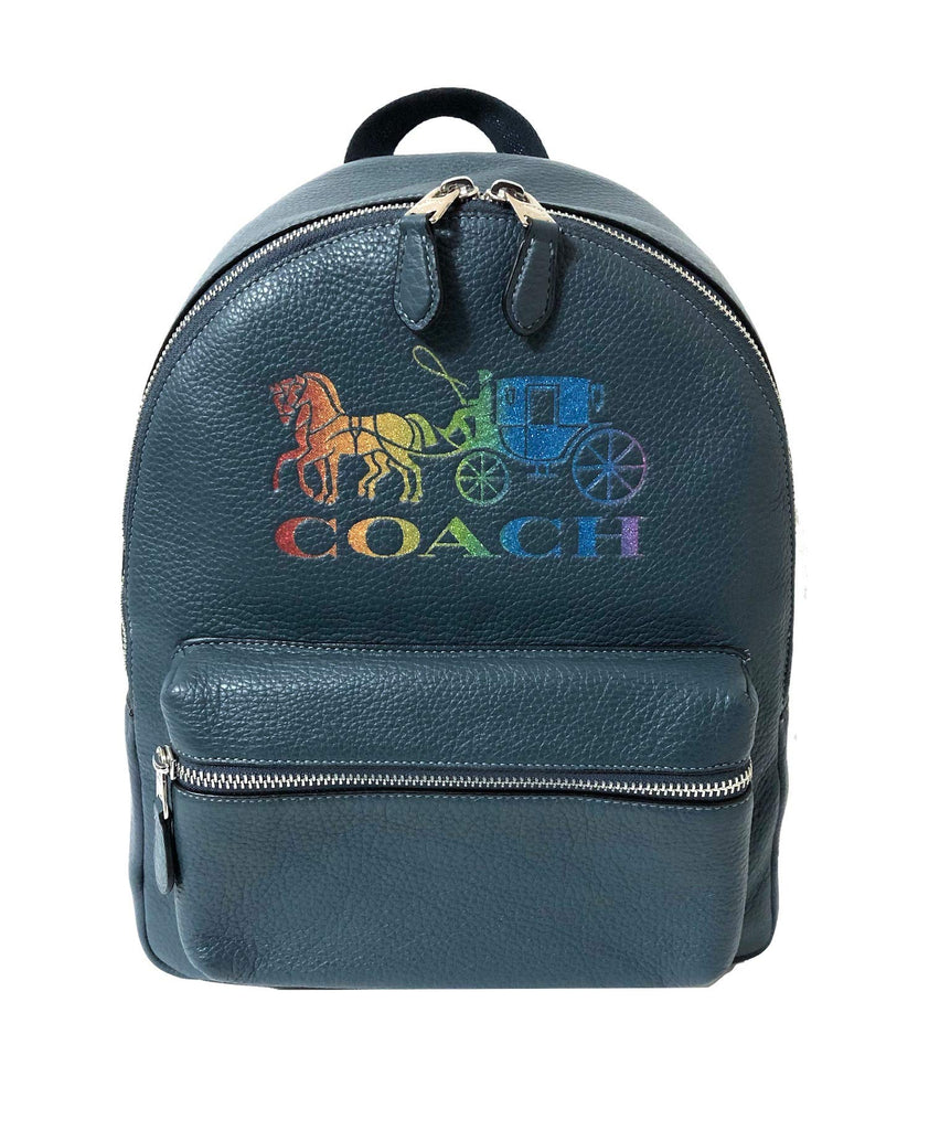 coach charlie backpack blue Coach F30550 Medium Charlie Backpack (SV/Denim Multi)