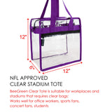 Clear-Bag-Stadium-Approved-12 x 12 x 6 Front Zippered Pocket and Adjustable Shoulder Strap NFL Stadium Security Travel & Gym Clear Tote Bag, Perfect for Work School Sports Games and Concerts - backpacks4less.com