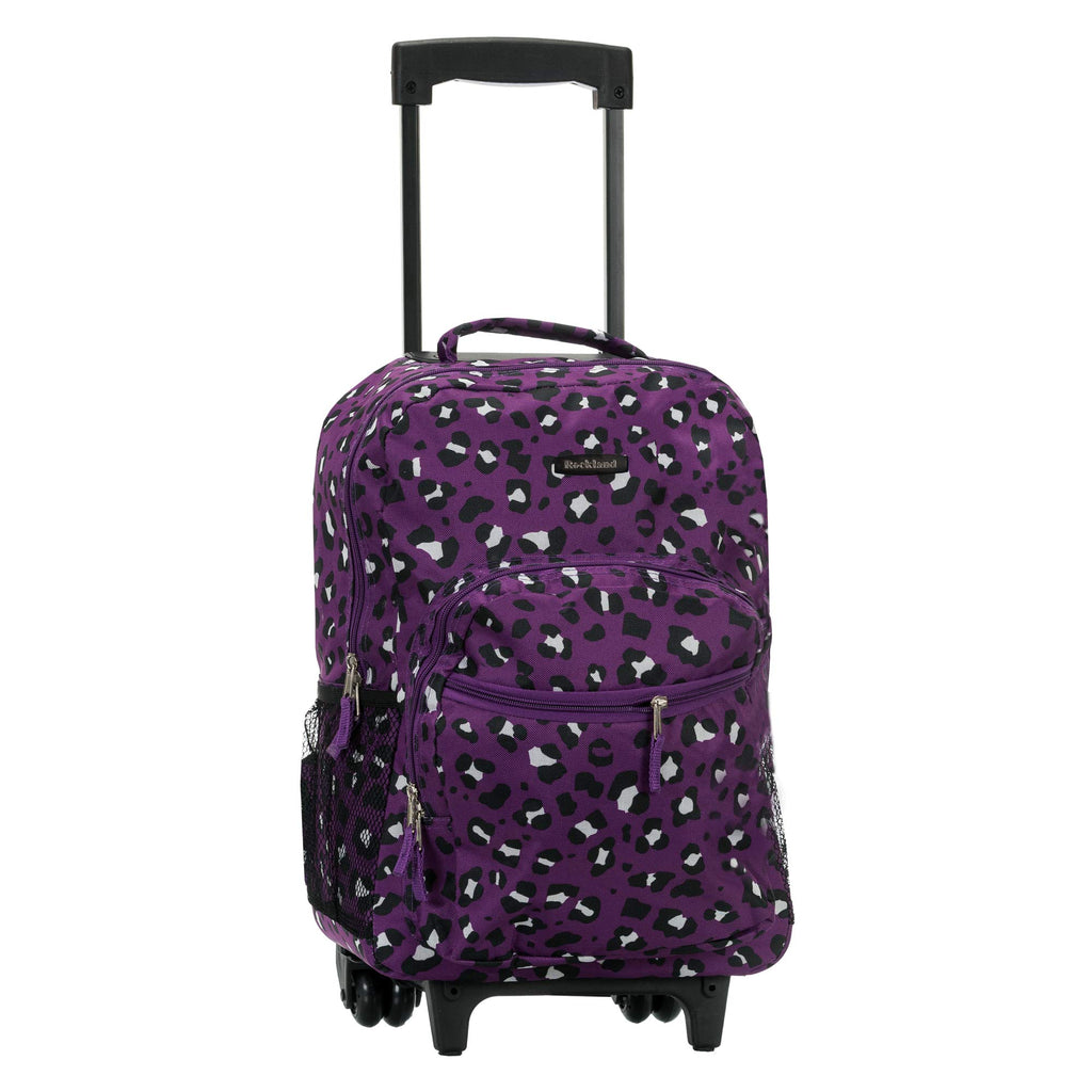 Rockland 17 Inch Rolling Backpack, Purple Leopard, One Size - backpacks4less.com