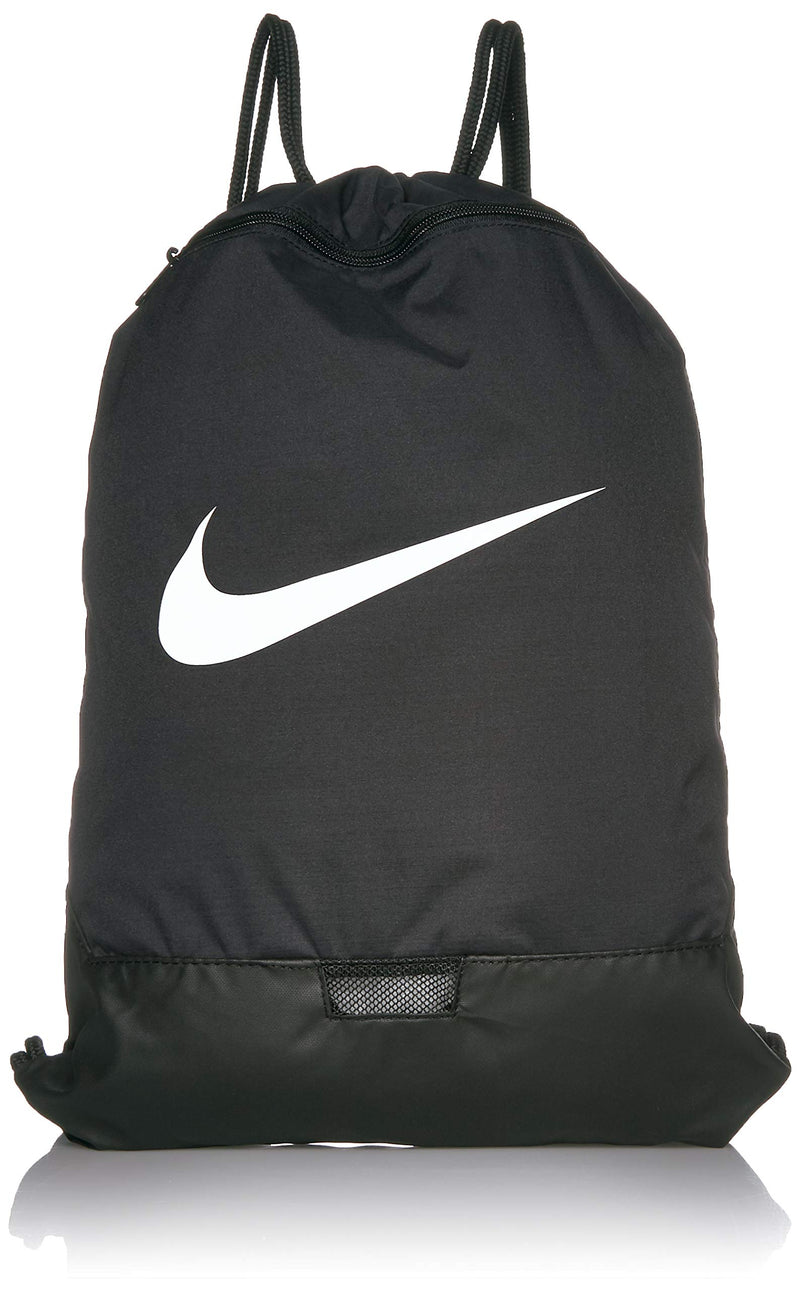 Nike Brasilia Training Gymsack, Drawstring Backpack with Zipper Pocket and Reinforced Bottom, Black/Black/White - backpacks4less.com