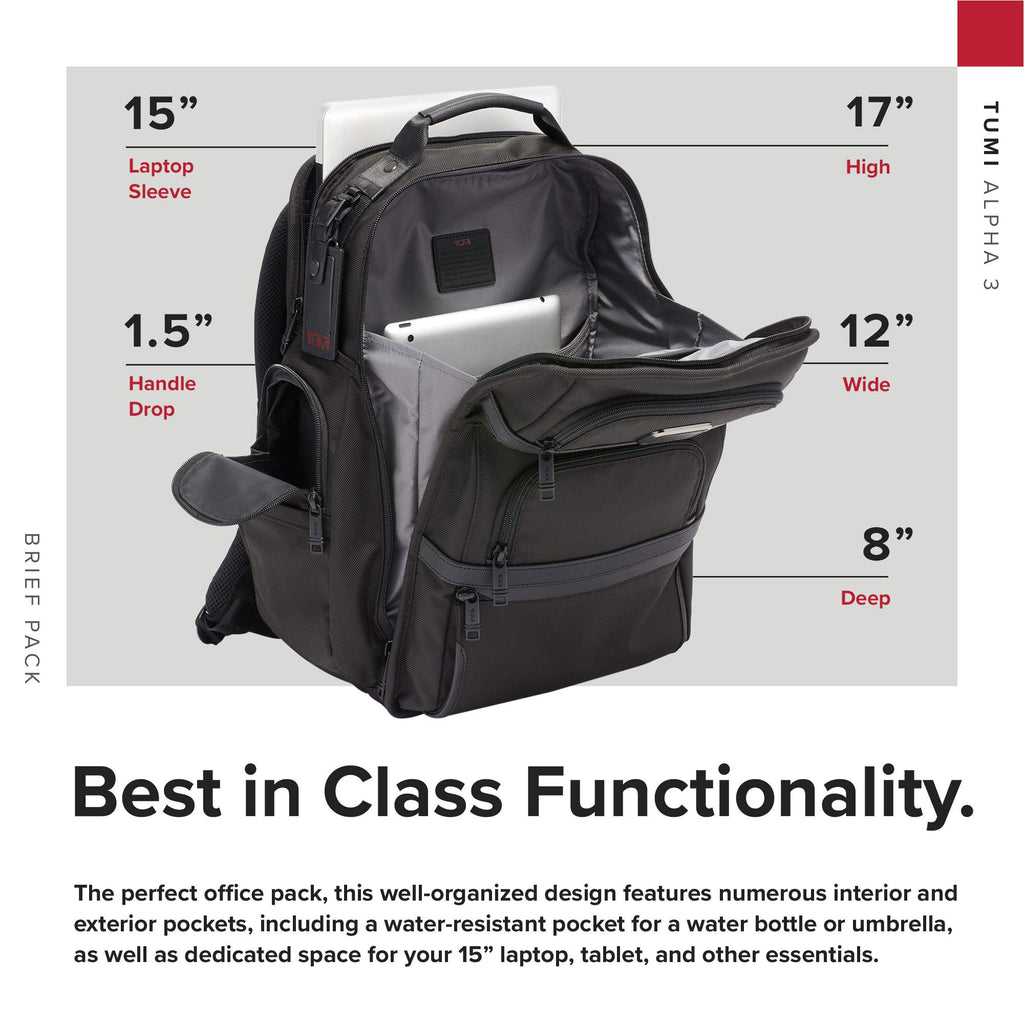 TUMI - Alpha 3 Brief Pack - 15 Inch Computer Backpack for Men and Women - Black - backpacks4less.com