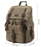 Kattee Men's Canvas Leather Hiking Travel Backpack Rucksack School Bag Army Green - backpacks4less.com