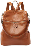 BOYATU Convertible Genuine Leather Backpack Purse for Women Fashion Travel Bag Caramel