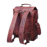 Handmade 16 Inch Brown Leather Backpack For Men Vintage Easy Open Push Lock Genuine leather backpack for women | Leather laptop backpack for men and women with padded Laptop Compartment By HULSH - backpacks4less.com