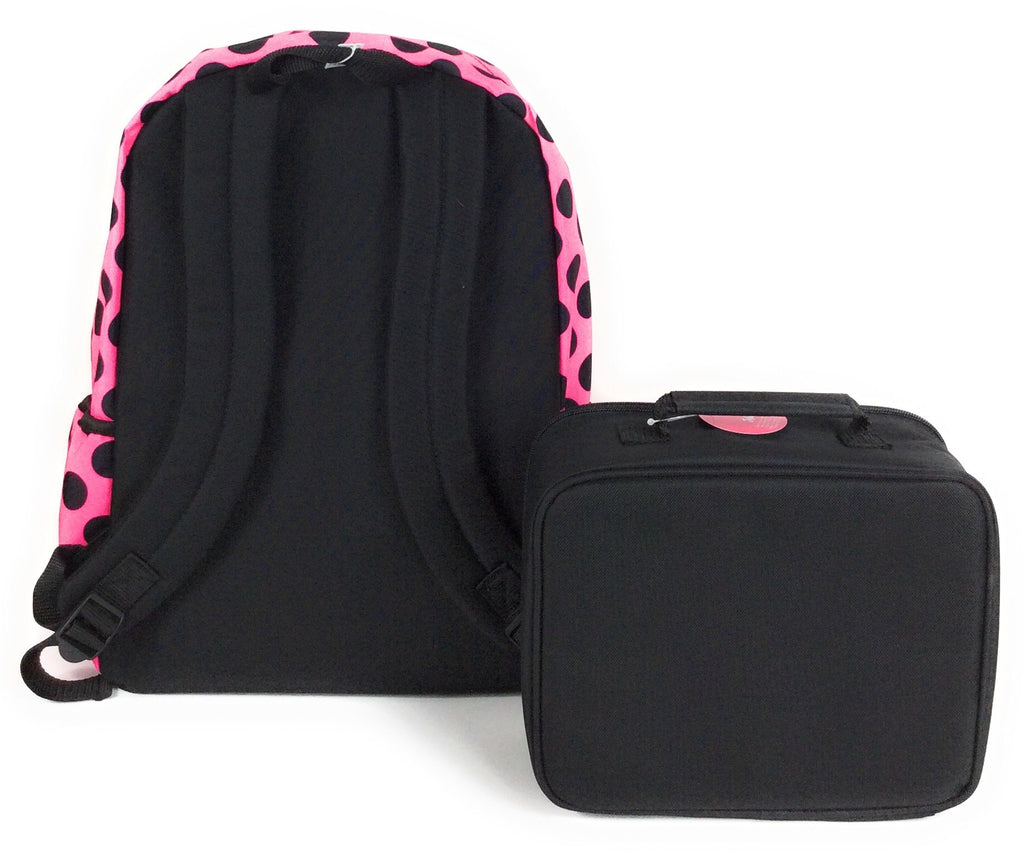 JUSTICE GIRLS CANVAS BACKPACK LUNCH BOX BUNDLE SET PINK W/ POLKA DOTS–