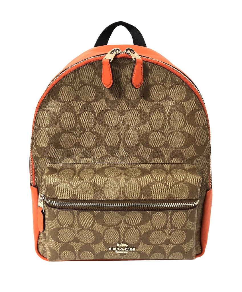 coach charlie backpack stores Coach F30550 Medium Charlie Backpack (SV/Khaki Dark Orange)