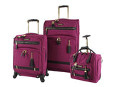 Steve Madden Designer Luggage Collection- 3 Piece Softside Expandable Lightweight Spinner Suitcases- Travel Set includes Under Seat Bag, 20-Inch Carry on & 28-Inch Checked Suitcase (Peek-A-Boo Purple)