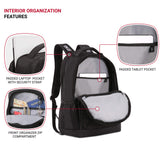 SWISSGEAR Large Padded 15-inch Laptop Backpack | Work, School, Commute | Men's and Women's - Black - backpacks4less.com
