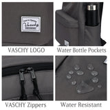 Lightweight Backpack for School, VASCHY Classic Basic Water Resistant Casual Daypack for Travel with Bottle Side Pockets (Gray) - backpacks4less.com