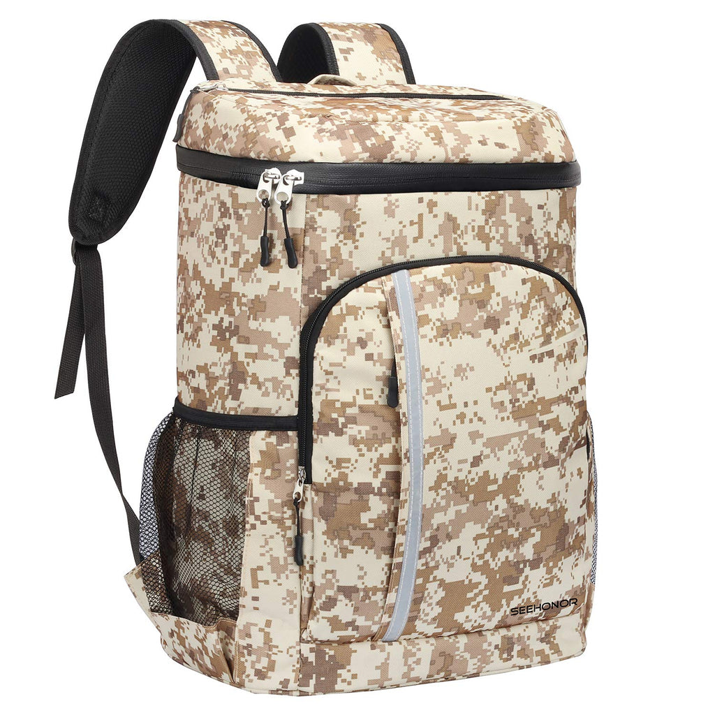 camouflage mini insulated backpack SEEHONOR Insulated Cooler Backpack Leakproof Soft Cooler Bag Lightweight Backpack with Cooler for Lunch Picnic Hiking Camping Beach Park Day Trips, 30 Cans (Camouflage)