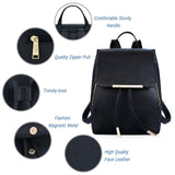 COOFIT Black Faux Leather Backpack for Women Schoolbag Casual Daypack - backpacks4less.com