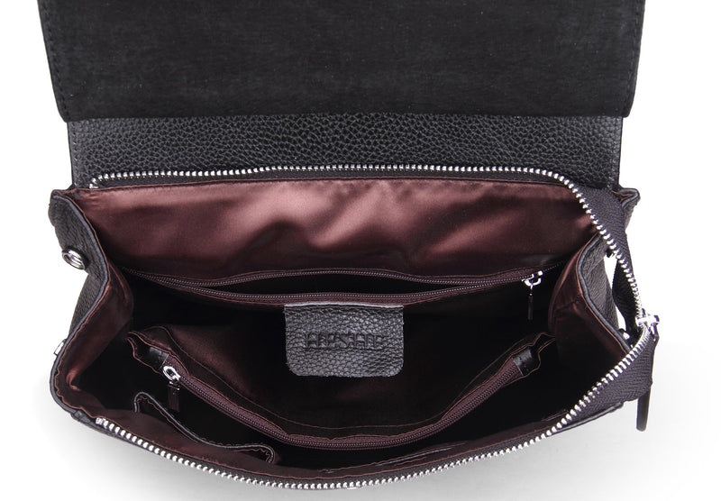 Heshe Womens Leather Backpack Casual Style Flap Backpacks Daypack for Ladies (Black-R) - backpacks4less.com