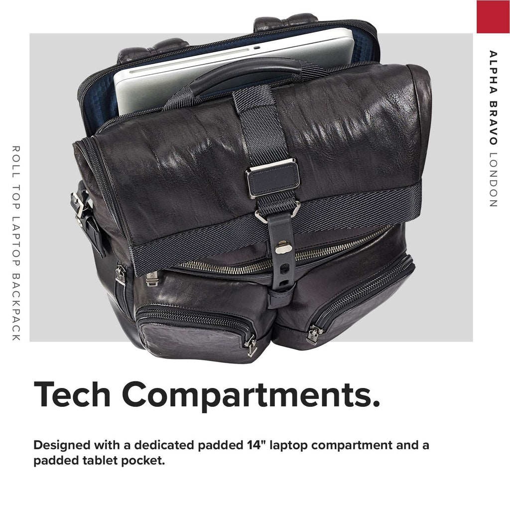 alpha bravo london roll-top leather laptop backpack TUMI - Alpha Bravo London Roll Top Leather Laptop Backpack - 15 Inch Computer Bag for Men and Women