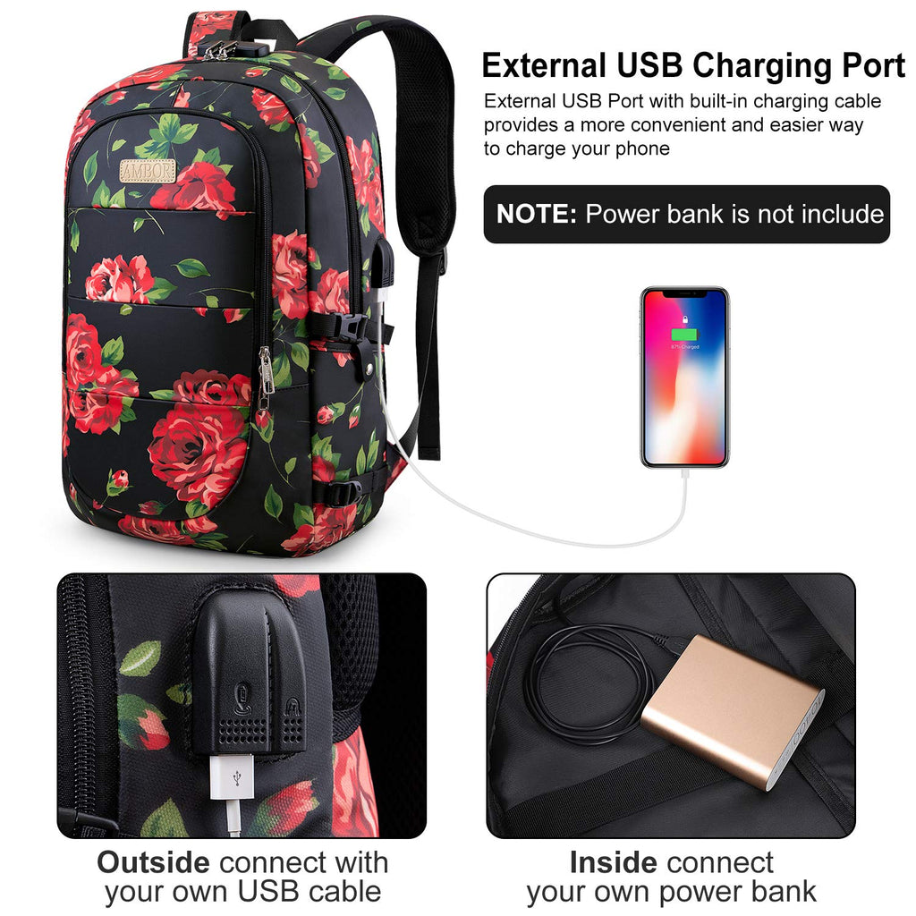 anti theft laptop travel backpack with usb plug charging port Laptop Backpack, 17.3 Inch Anti Theft Travel Business Laptop Backpack Bag with USB Port and Lock, Water Repellent College School Bookbag Computer Backpack Casual Daypack for Women Girls- Flower2