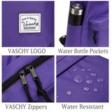 Lightweight Backpack for School, VASCHY Classic Basic Water Resistant Casual Daypack for Travel with Bottle Side Pockets (Purple) - backpacks4less.com