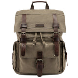 Kattee Men's Canvas Leather Hiking Travel Backpack Rucksack School Bag Army Green - backpacks4less.com