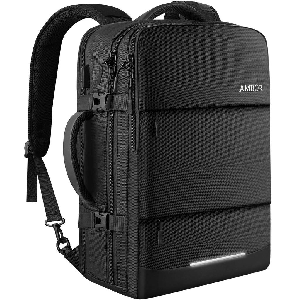 AMBOR 17.3inch Travel Laptop Backpack, 40L Flight Approved Carry-On Backpack for Men and Women,TSA Friendly Travel Backpack Business Anti-Theft Large Daypack Weekender Bag-Black - backpacks4less.com