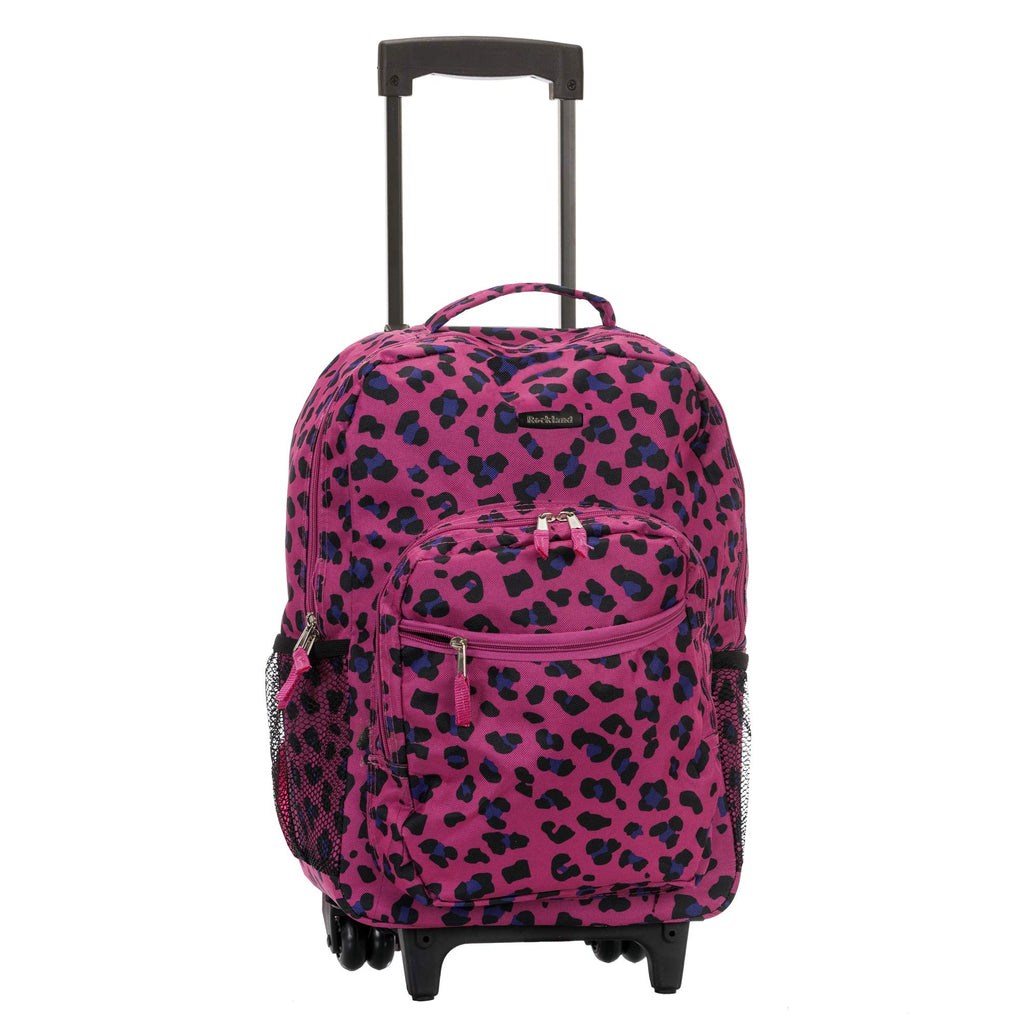 Rockland 17 Inch Rolling Backpack, Magenta Leopard, One Size - backpacks4less.com