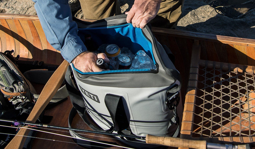YETI Hopper Two 30 Portable Cooler, Fog Gray / Tahoe Blue - backpacks4less.com