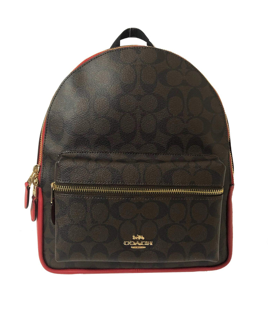 COACH Signature Coated Canvas Medium Charlie Backpack Purse–