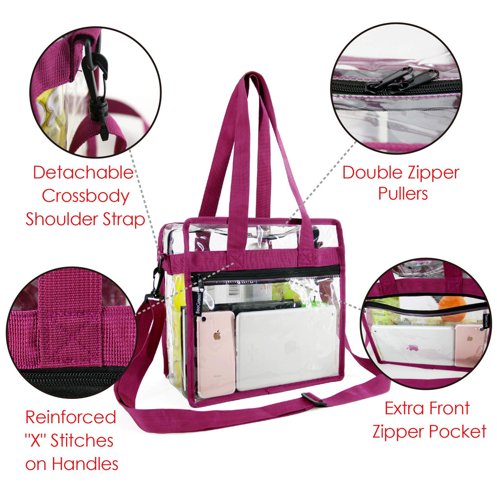 Pink Transparent Top Handle Tote Bag Zip Crossbody Clear Sport Bags