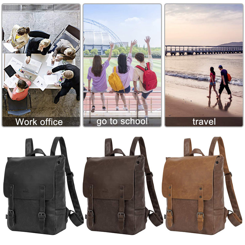 Leather Backpack for Women Men College Laptop Backpack Vintage Backpack Purse - backpacks4less.com