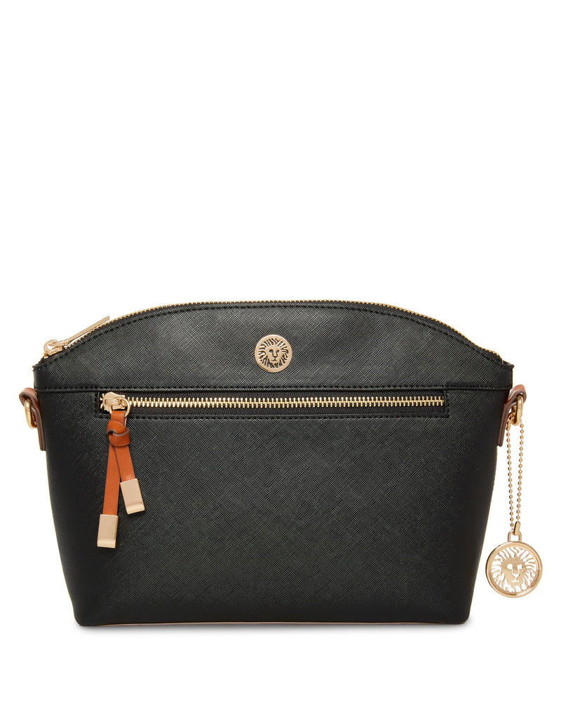 Anne Klein Curved Crossbody, Black/Saddle