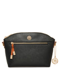 Anne Klein Curved Crossbody, Black/Saddle