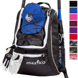 Athletico Baseball Bat Bag - Backpack for Baseball, T-Ball & Softball Equipment & Gear for Youth and Adults | Holds Bat, Helmet, Glove, Shoes | Separate Shoe Compartment, Fence Hook (Black)