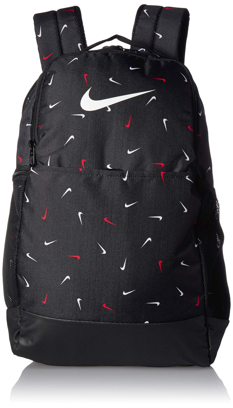 NIKE Brasilia Medium Backpack 9.0 All Over Print, Black/Black/White, Misc - backpacks4less.com
