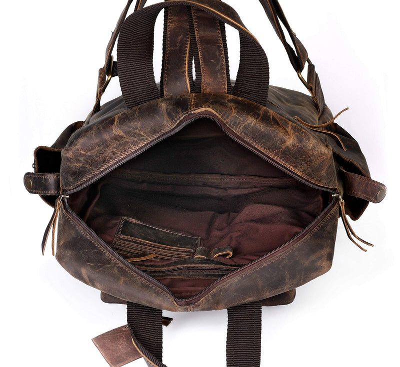 Ruzioon Vintage Buffalo Leather Backpack Multi Pockets Travel Bag for Men/Women - backpacks4less.com