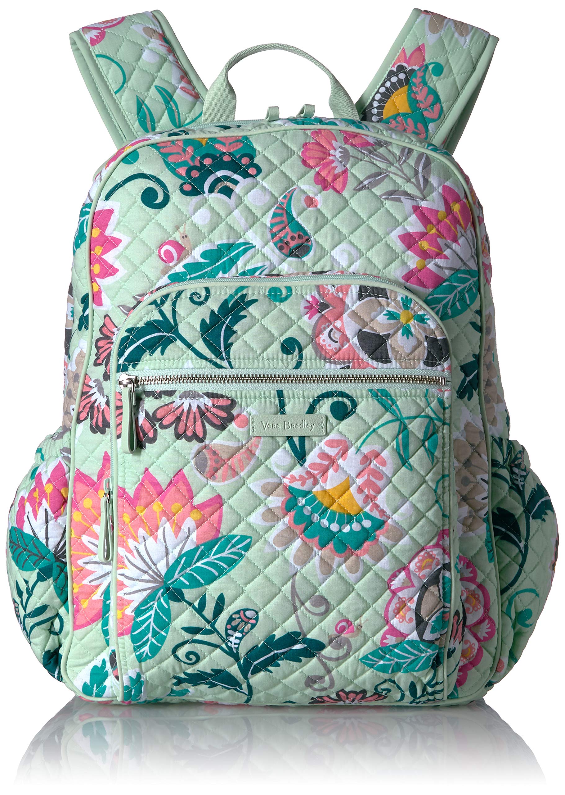 Vera Bradley Signature Cotton Campus Backpack, Mint Flowers–