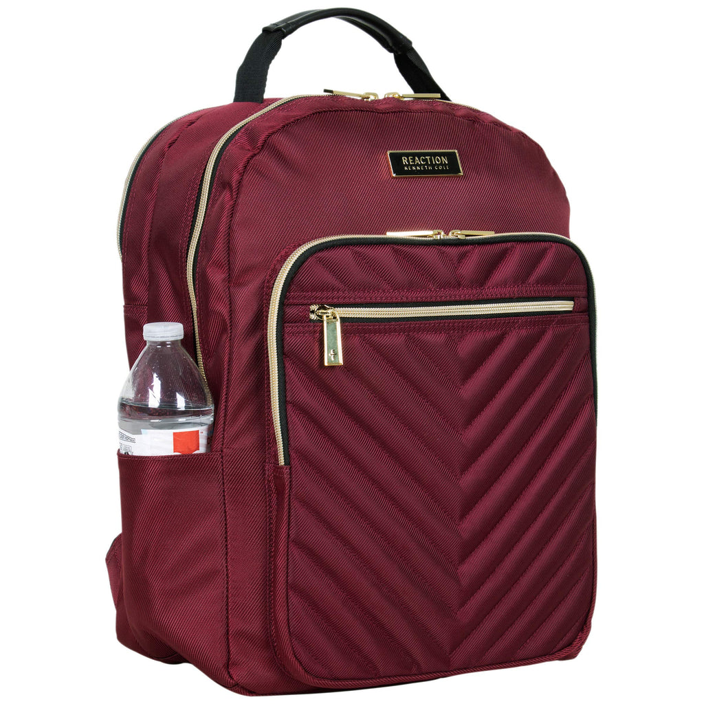 Kenneth Cole Reaction Women's Chelsea Chevron Quilted 15-Inch Laptop & Tablet Fashion Travel Backpack, Burgundy, Laptop - backpacks4less.com