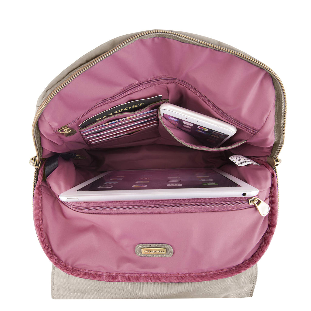 Travelon Anti-theft Signature Slim Backpack, Sable - backpacks4less.com