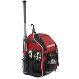 DashSport Baseball Bag Softball Backpack Bat Bag | T-Ball Equipment and Softball Bag | Bat Pack (Red) - backpacks4less.com